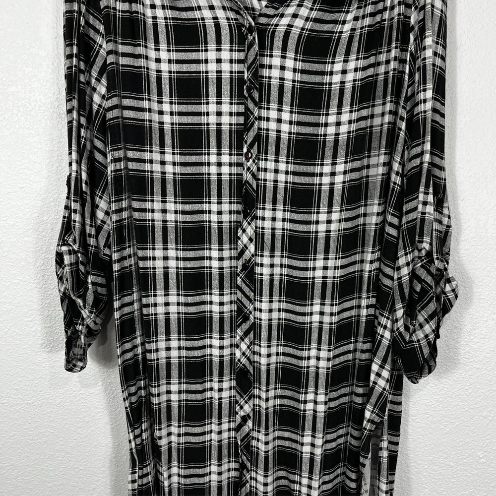 Live 4 Truth Plaid Shirt Dress‎ Duster 3/4 Roll Tab Sleeve Grunge Women's 22/24 - Picture 3 of 16